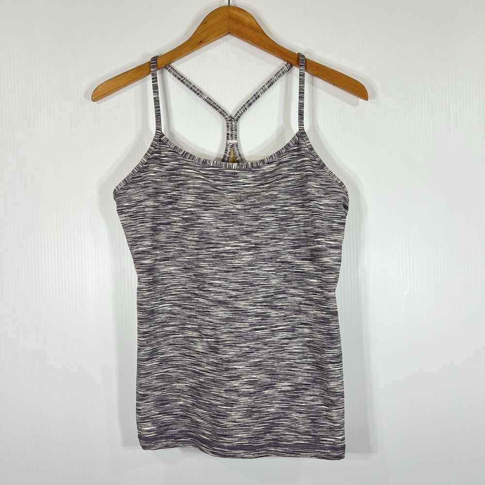 Lululemon Power Y tank top Size 12 Shelf Bra Heather Gray Space Dye Gym Run Yoga